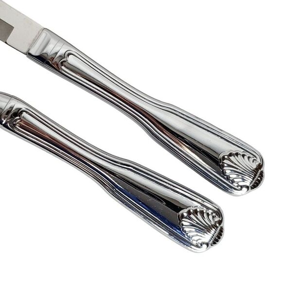 Towle English Shell Fork Knife Cutlery Carving Set Silvertone Stainless - Picture 1 of 3